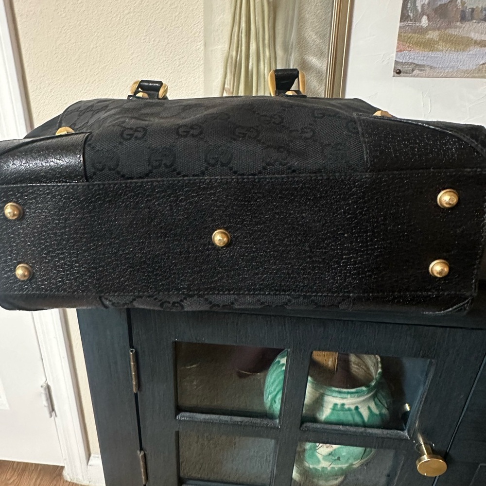 Gucci GG Canvas Tote Bag In Black Leather With Studs - Picture 16 of 16